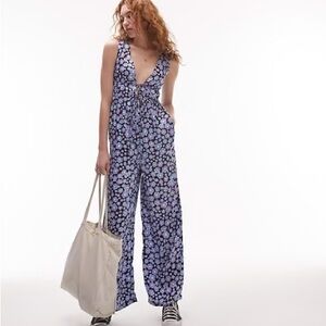 ASOS Blue and Purple Floral Jumpsuit Sleeveless Wide-Leg